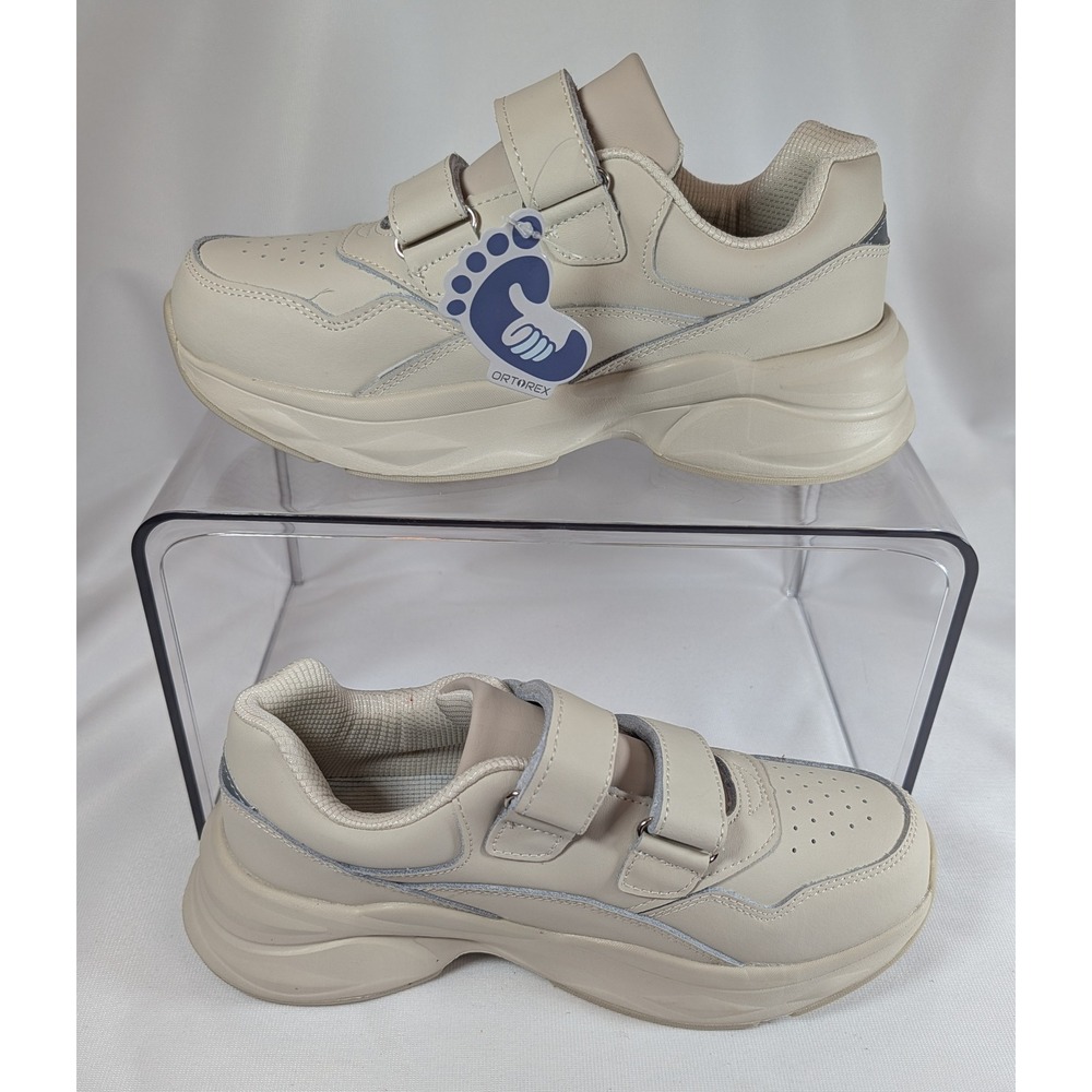 Ortorex Women Beige Hook and Loop Walking Sneakers Comfort Diabetic